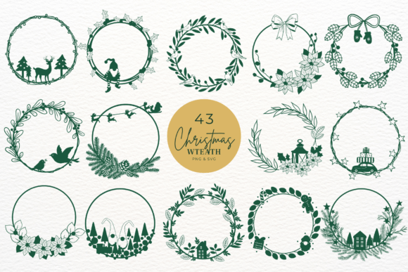 Hand Drawn Christmas Wreath Bundle